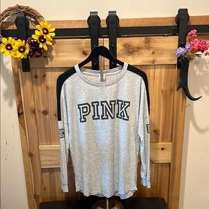 PINK Victoria's Secret Heather Gray and Black Long Sleeve Tee
